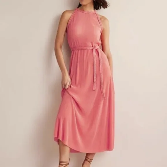 knee length dresses for ladies Tiered Poplin Maxi Dress-Formica Pink, Bloom Mosaic